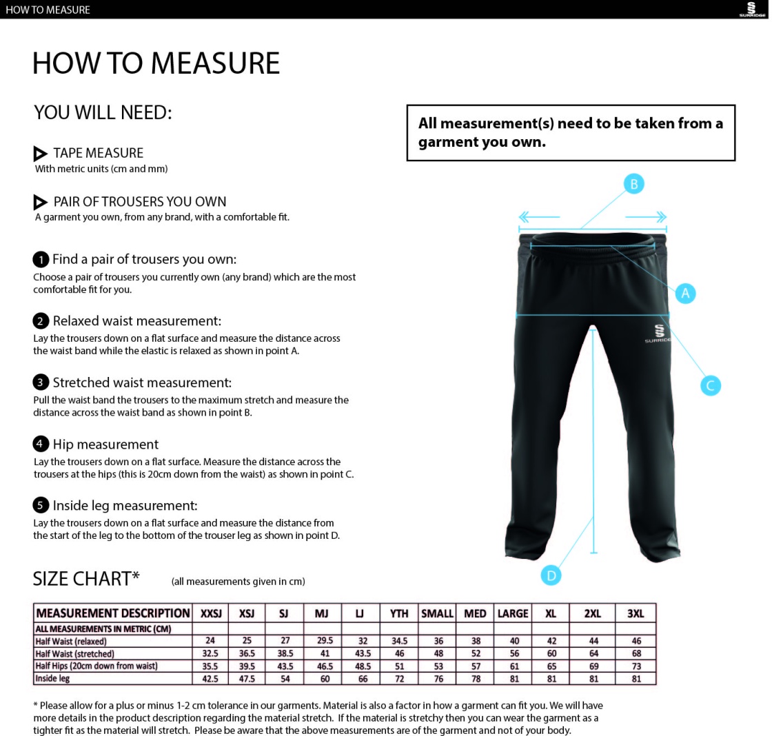 Bristol Staff - Performance - Dual Poplin Track Pant - Men's Fit - Size Guide