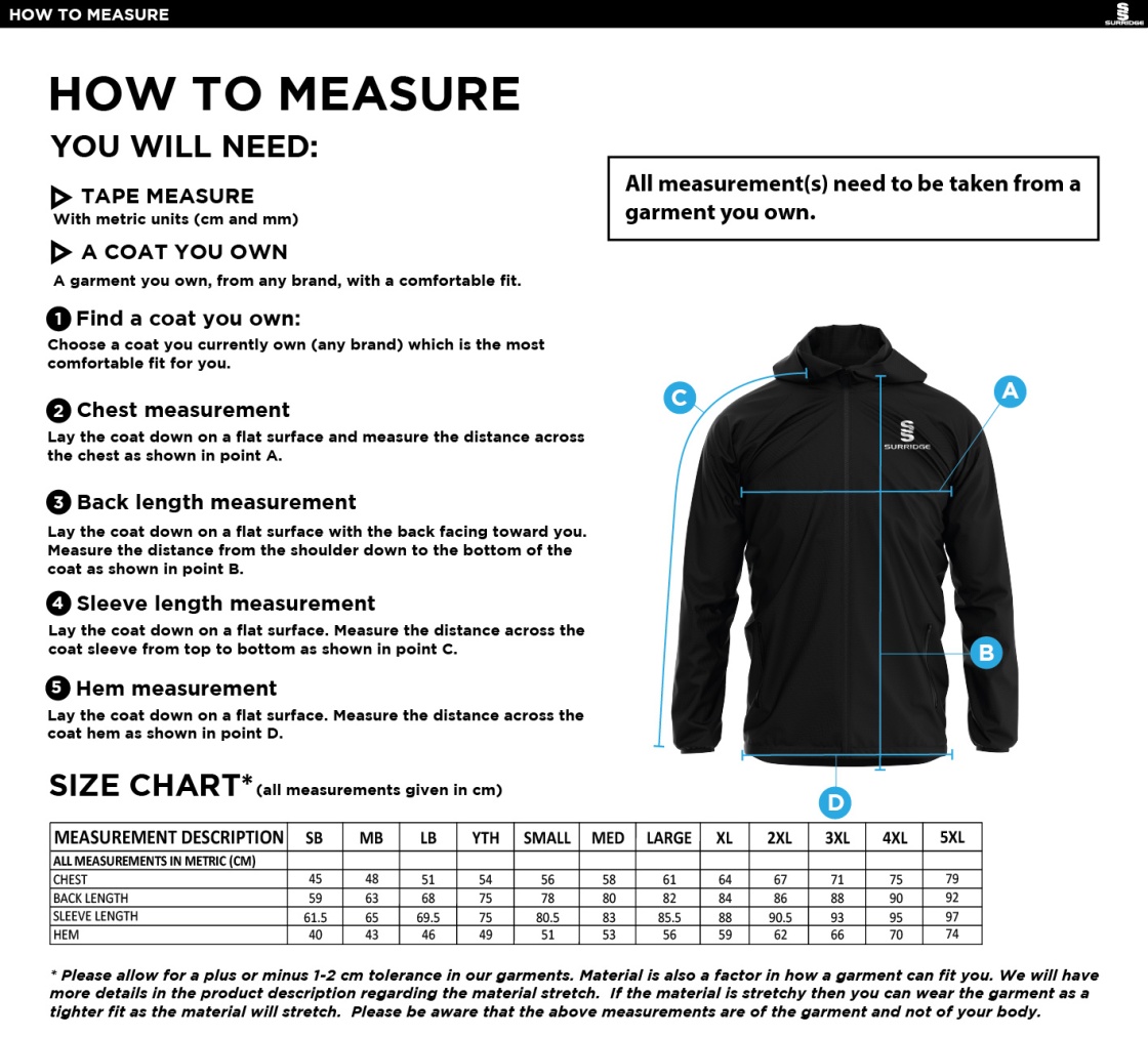 Bristol Staff - Performance - Dual Full Zip Training Jacket - Unisex Fit - Size Guide