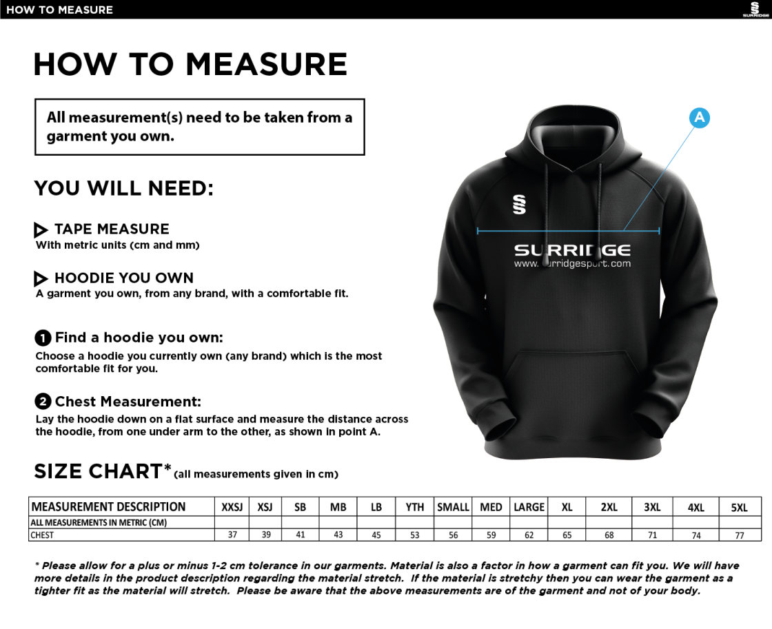 Bristol Staff - Performance - Fuse Hoody - Unisex Fit - Size Guide
