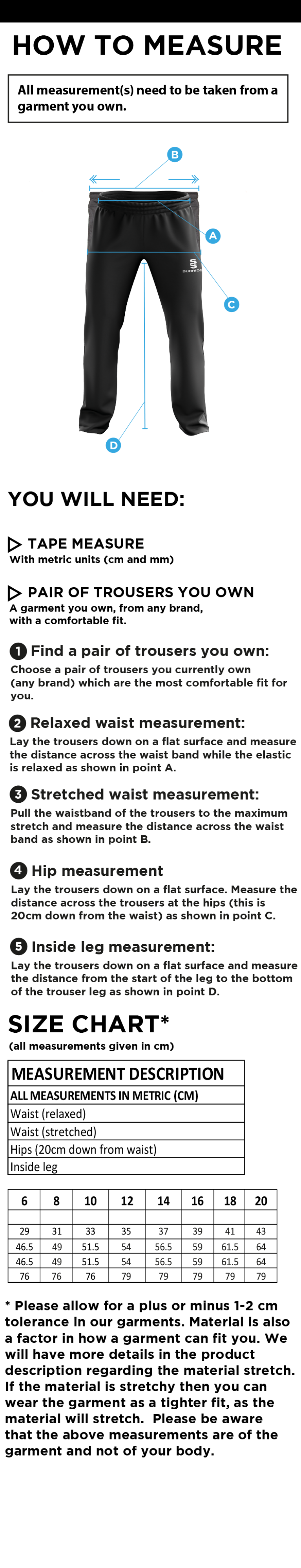 Bristol Staff - Performance - Dual Poplin Track Pant - Women's Fit - Size Guide