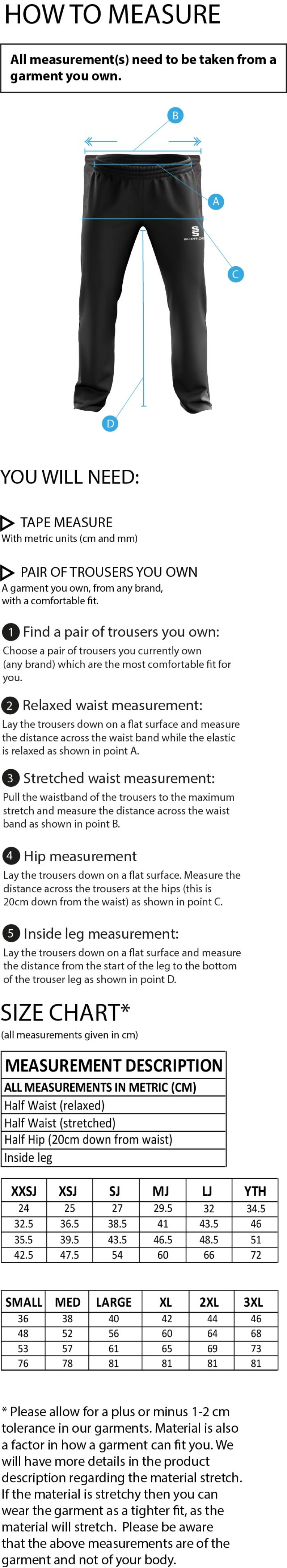 Bristol Staff - Performance - Dual Poplin Track Pant - Men's Fit - Size Guide
