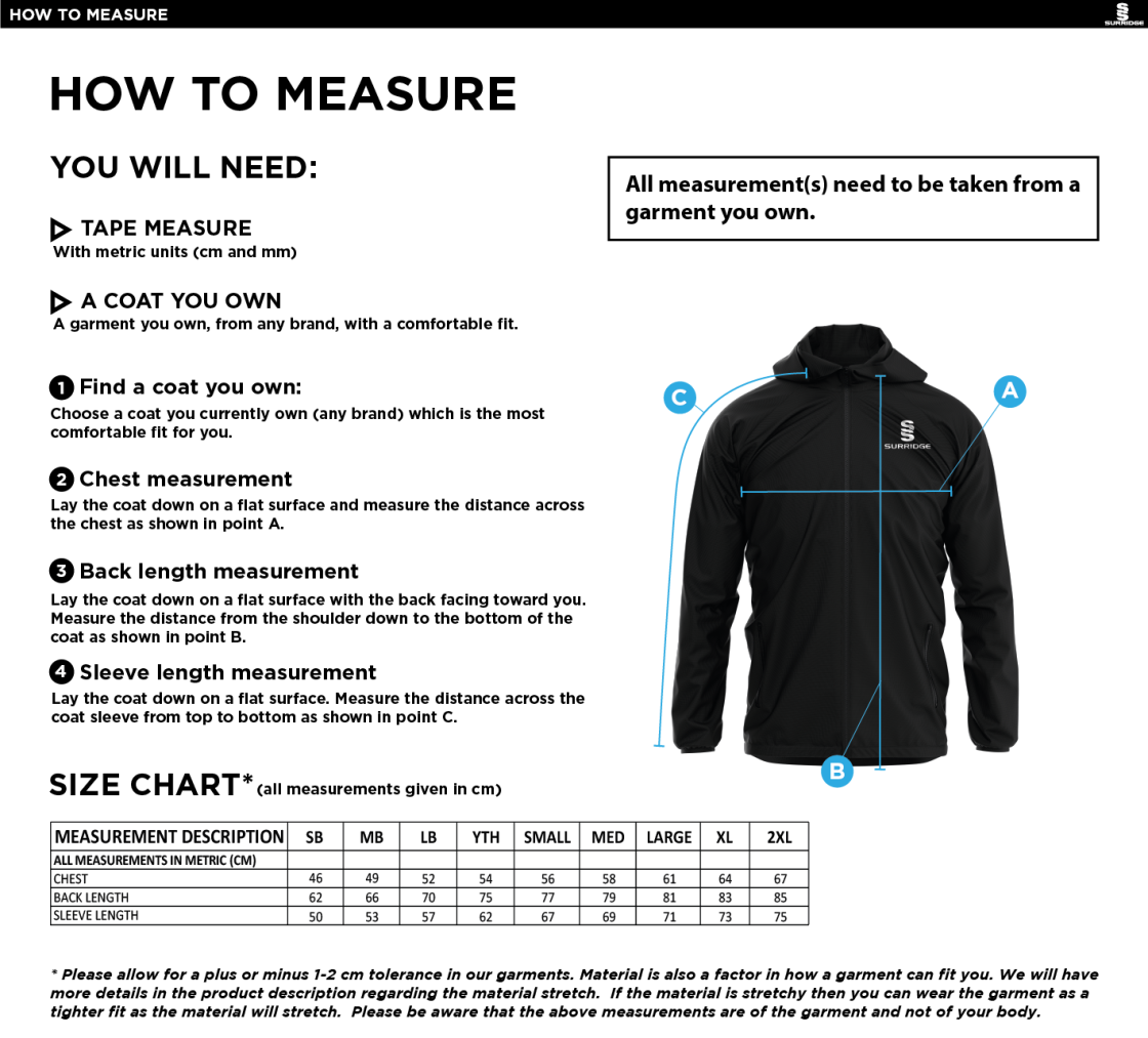 Bristol Staff - Performance - Dual Elite 1/4 Zip Hoody / Rain Jacket - Unisex Fit - Size Guide