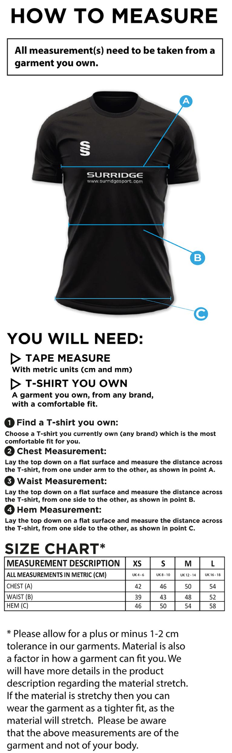 Bristol Staff - Performance - Impact T-Shirt - Women's Fit - Size Guide