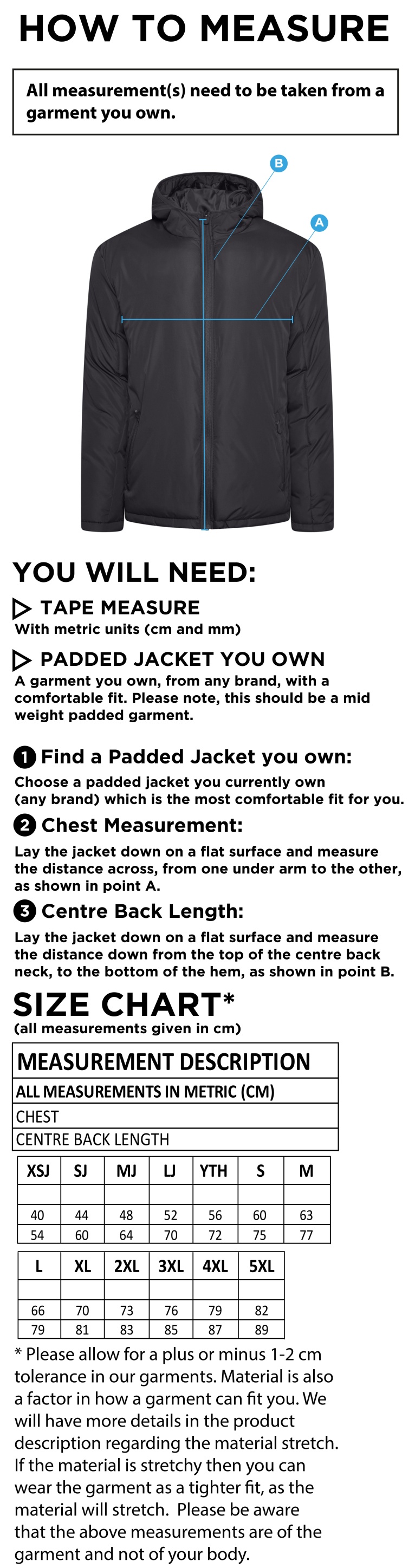 Bristol Staff - Performance - Ct Padded Jacket - Unisex Fit - Size Guide