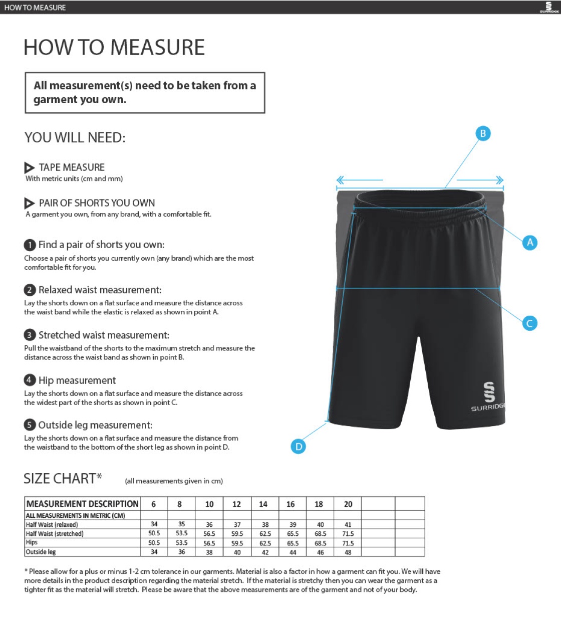 Bristol Staff - Performance - Ripstop Pocketed Shorts - Women's Fit - Size Guide