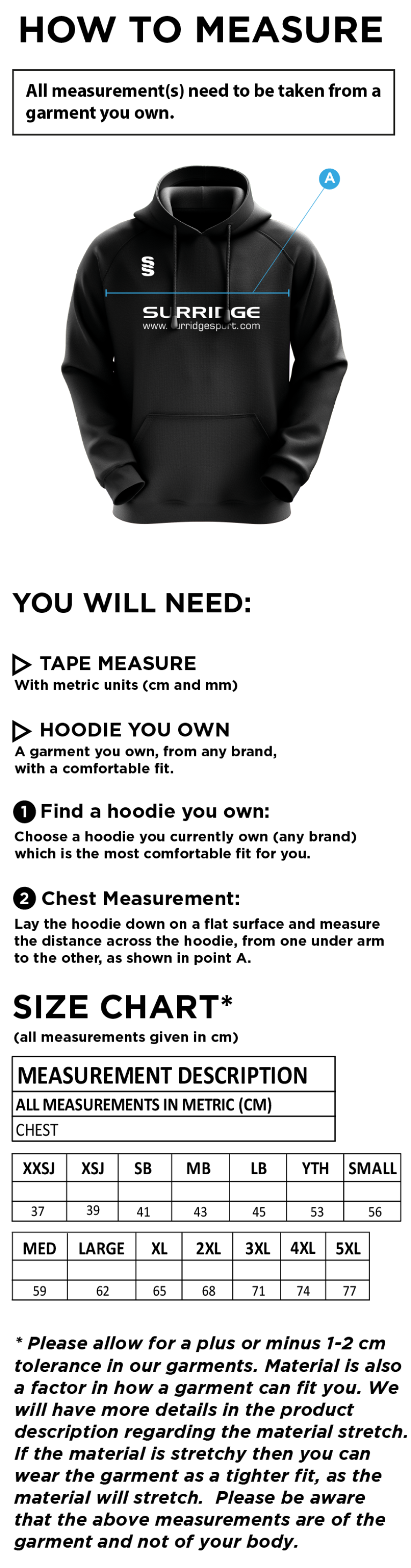 Bristol Staff - Performance - Fuse Hoody - Unisex Fit - Size Guide