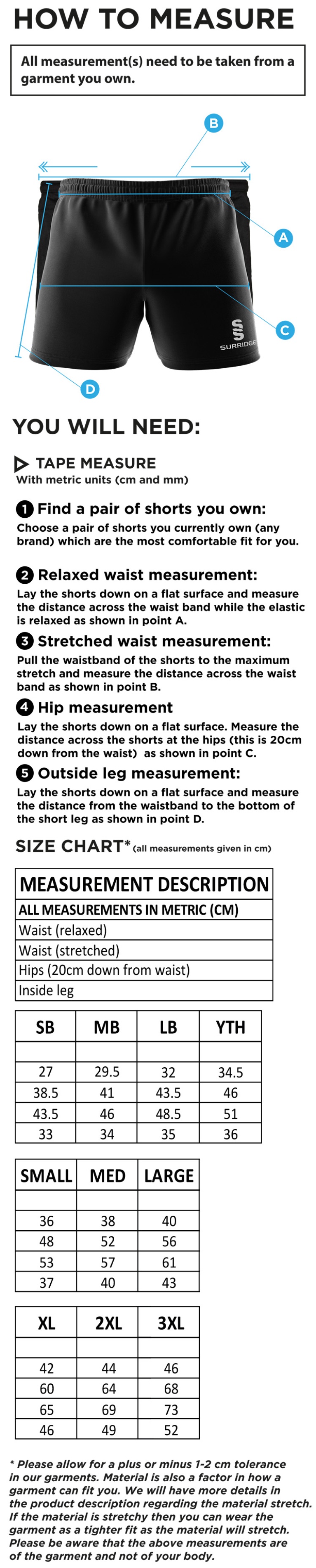 Bristol Staff - Performance - Performance Gym Short - Unisex Fit - Size Guide