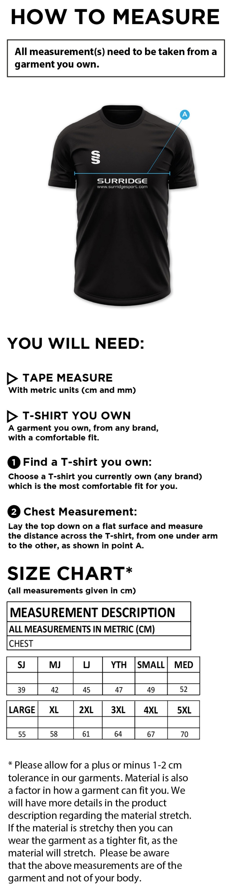 Bristol Staff - Performance - Impact T-Shirt - Men's Fit - Size Guide
