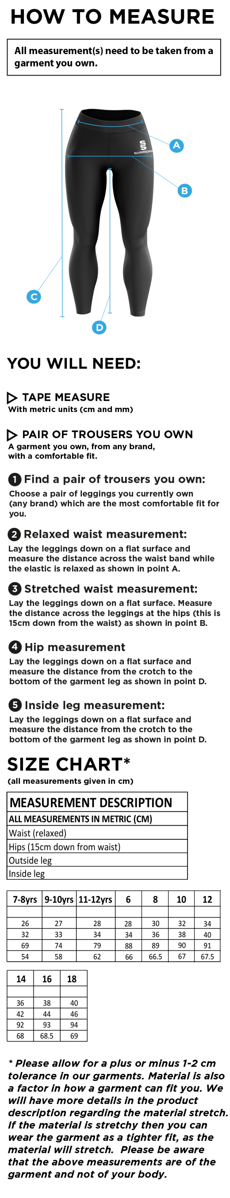 Bristol Staff - Performance - Full Length Leggings - Women's Fit - Size Guide