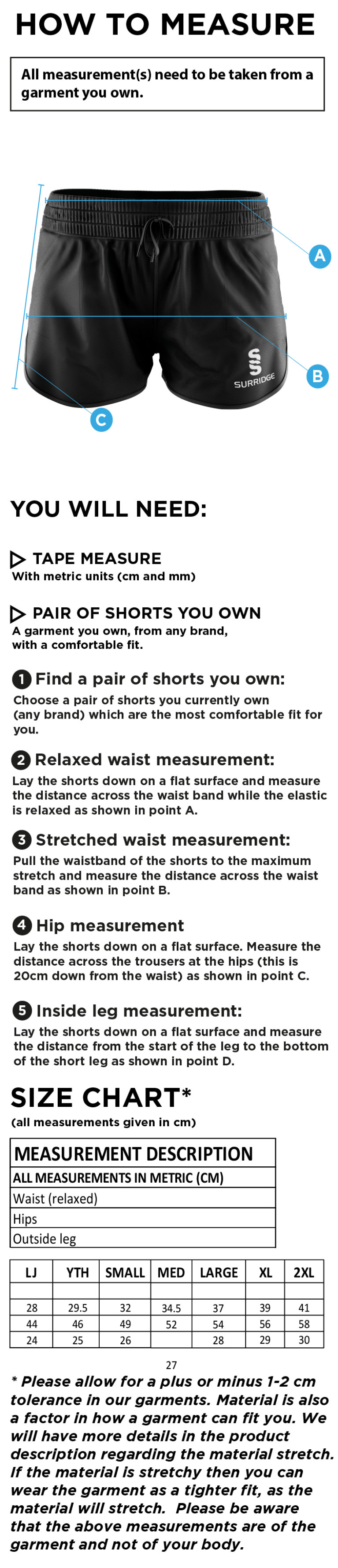 Bristol Staff - Performance - Dual Active Short - Women's Fit - Size Guide