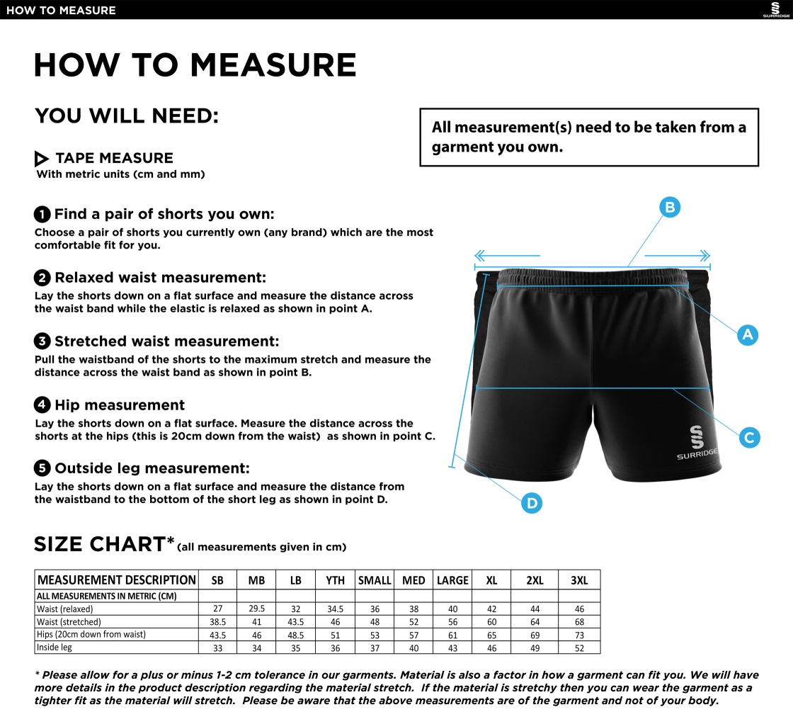 Bristol Staff - Performance - Performance Gym Short - Unisex Fit - Size Guide