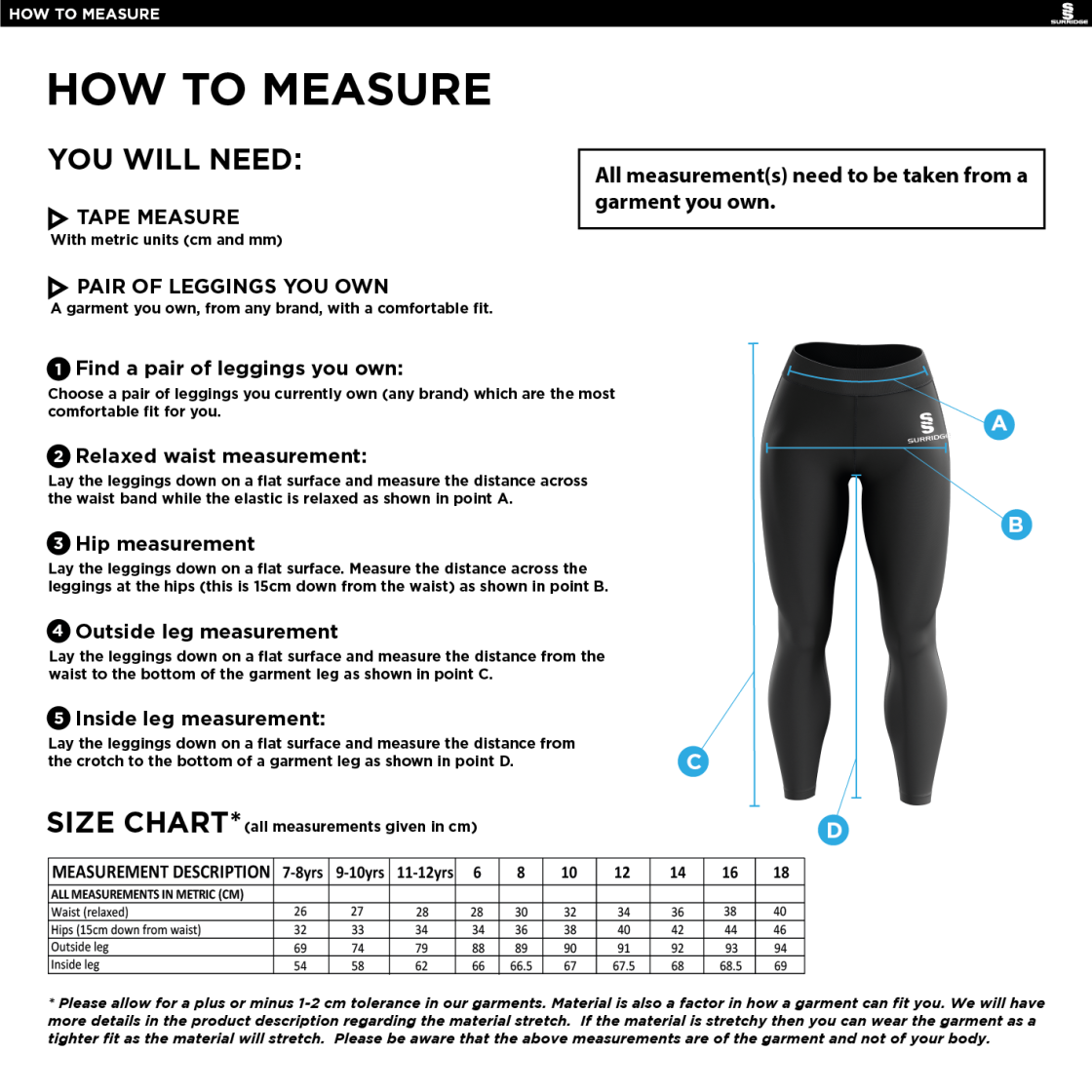 Bristol Staff - Performance - Full Length Leggings - Women's Fit - Size Guide