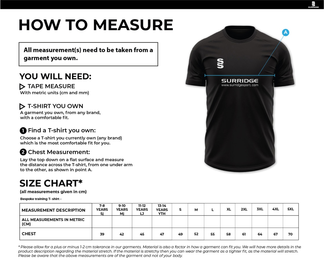 Bristol Staff - Performance - Impact T-Shirt - Men's Fit - Size Guide