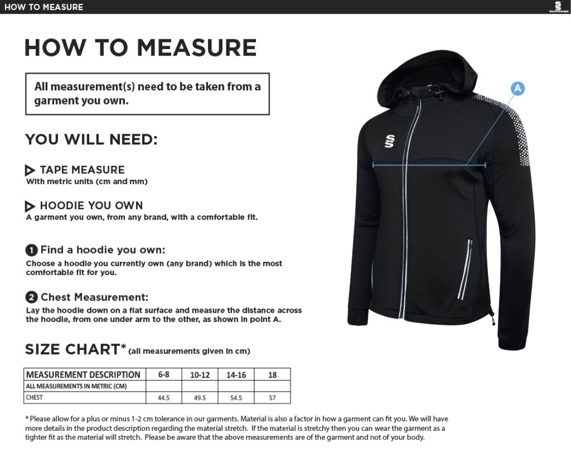 Bristol Staff - Performance - Dual Full Zip Hoody - Women's Fit - Size Guide